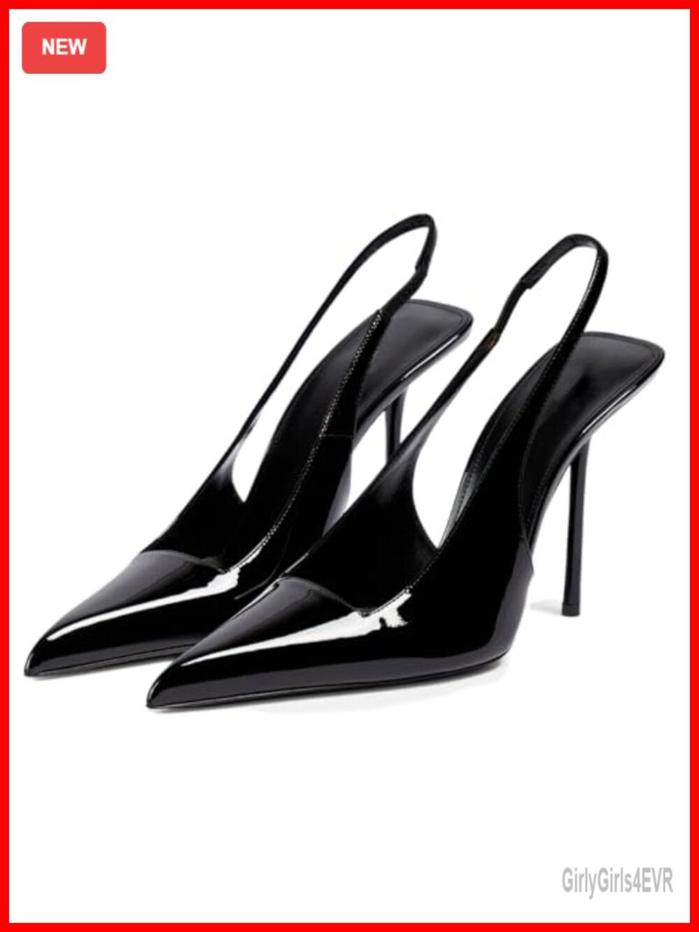 Slingback Stiletto High Heels Pointed Toe Faux Leather Dress Pumps